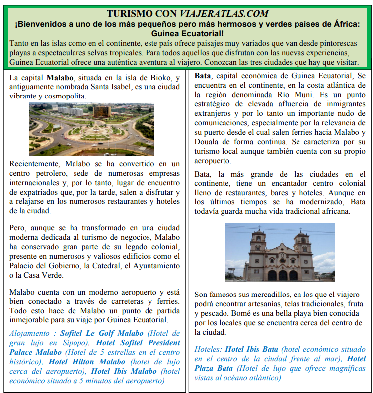 exercice d'entraînement DCL espagnol- escoger la ubicación de un hotel en Guinea Ecuatorial